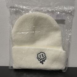 Melting Face Beanie NEW SEALED White Hat Cuffed Smiley Drip Unisex