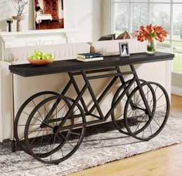 70.9-Inch Extra Long Console Table, Narrow Sofa Table with Bicycle Metal Base, Modern Industrial Entryway Table Behind Couch Table for Living Room, Ha