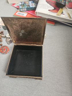 Small Gold-Tone Jewelry Box with Black Velvet Interior