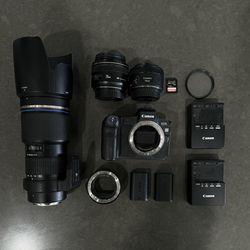 Canon EOS R Full Frame Mirrorless Camera (With 50mm f1.8 Canon Lens, 28mm f1.8 Canon Lens, 70-200mm f2.8 Tamron Lens, EF Lens Mount, & Much More!)