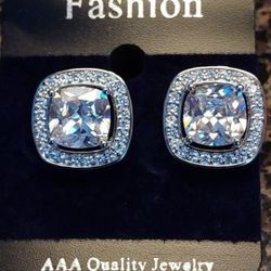 White Halo Earrings/AAA Cubic Zirconia Stones (NWT)