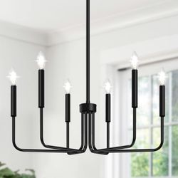 Black Modern Chandelier, 6-Light Farmhouse Chandelier 