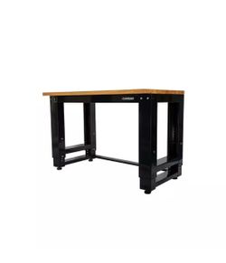 NEW IN BOX Shop Husky 46 in. W x 24 in. Deep Adjustable Height Work Table with Solid Wood Top, Gloss Black