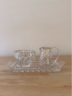 Vintage Cut Crystal Cream & Bowl Set with Serving Tray