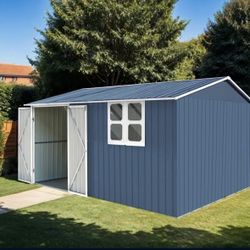 12 ft. x 10 ft. Outdoor Metal (Blue / White / Blk) Garden Shed w/ Window /Lockable Doors / Apex Roof [NEW IN BOX] **Retails for $852 <Assembly Req'd>