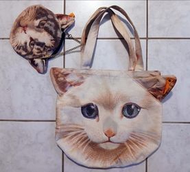 Large Canvas Cat Pouch/ Purse w/Medium Zipper Cat Pouch/ Purse