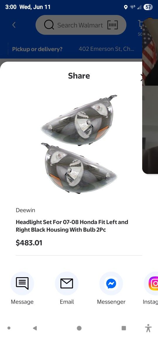 Headlight Set For 07-08 Honda Fit Left and Right Black Housing