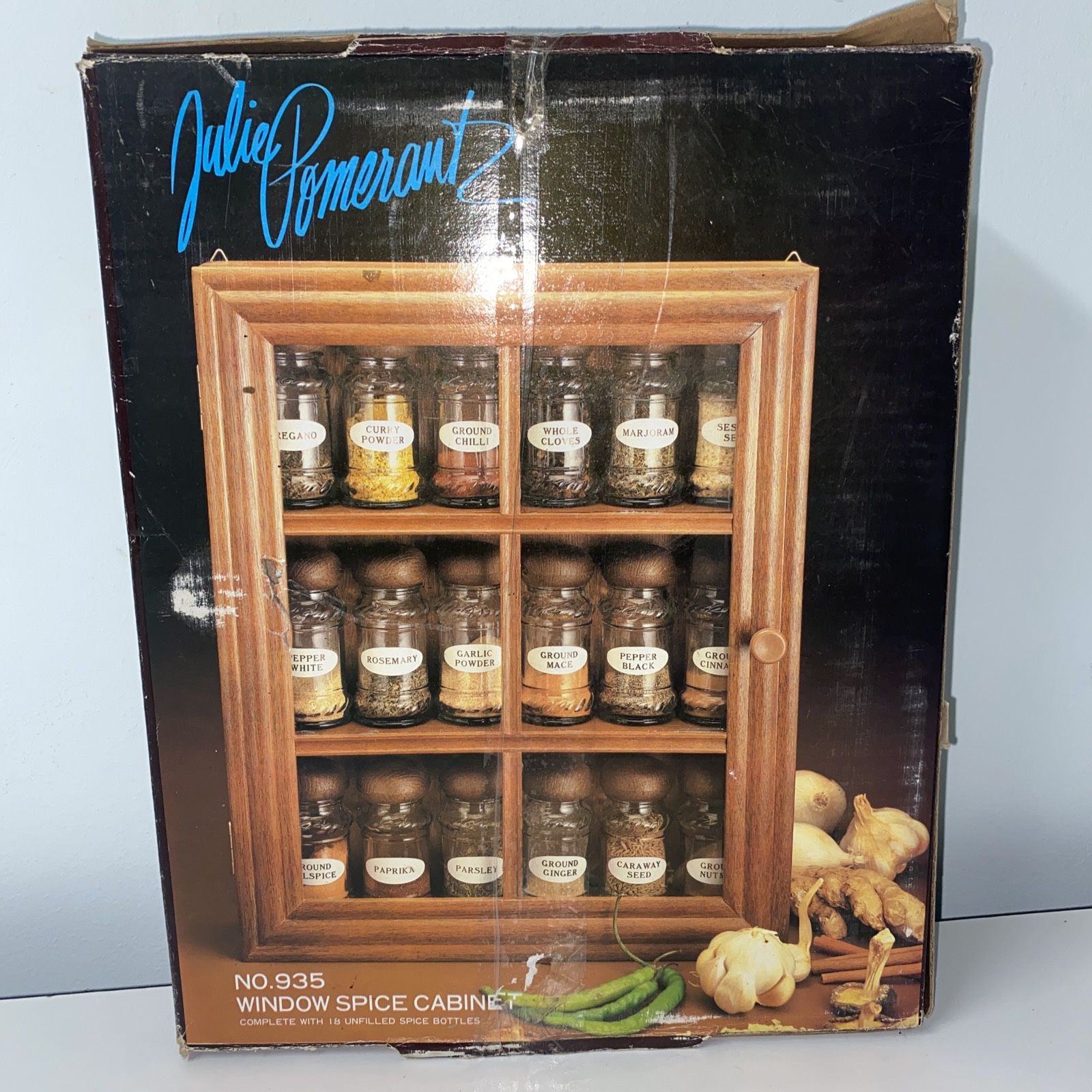 Julie Pomerantz Window Spice Cabinet. 18 Bottles. New In Box. Vintage No. 935