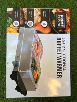3QT 2 SECTIONAL BUFFET WARMER 3 QUART CAPACITY NON-SLIP FEET CAUTION HOT SURFACE PRIME CUISINE