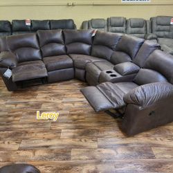 Ashley Tambo Gray Manual Faux Leather Reclining Sectional Couch 