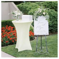 6 Pack  ( 3 White & 3 Ivory) Cocktail Table Covers 32x43 Inch Fitted Stretch Cocktail Tablecloths for Round Table Top Cover High Top TableCloths for P