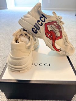 Gucci Rhyton Lips Graphic White Red Low Top Sneakers Athletic Casual