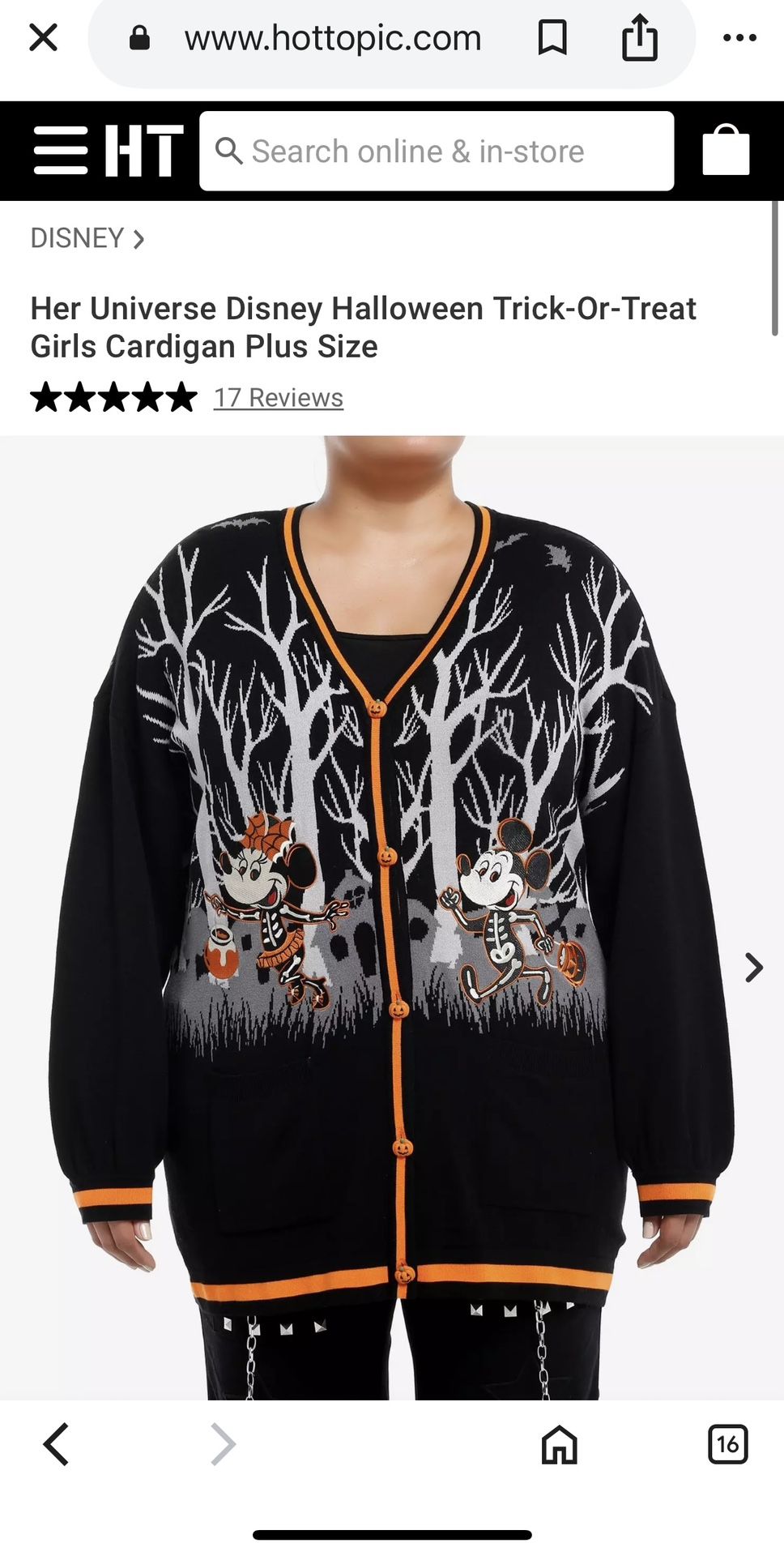 HER UNIVERSE DISNEY HALLOWEEN TRICK-OR-TREAT CARDIGAN MICKEY & FRIENDS NWT 3XL
