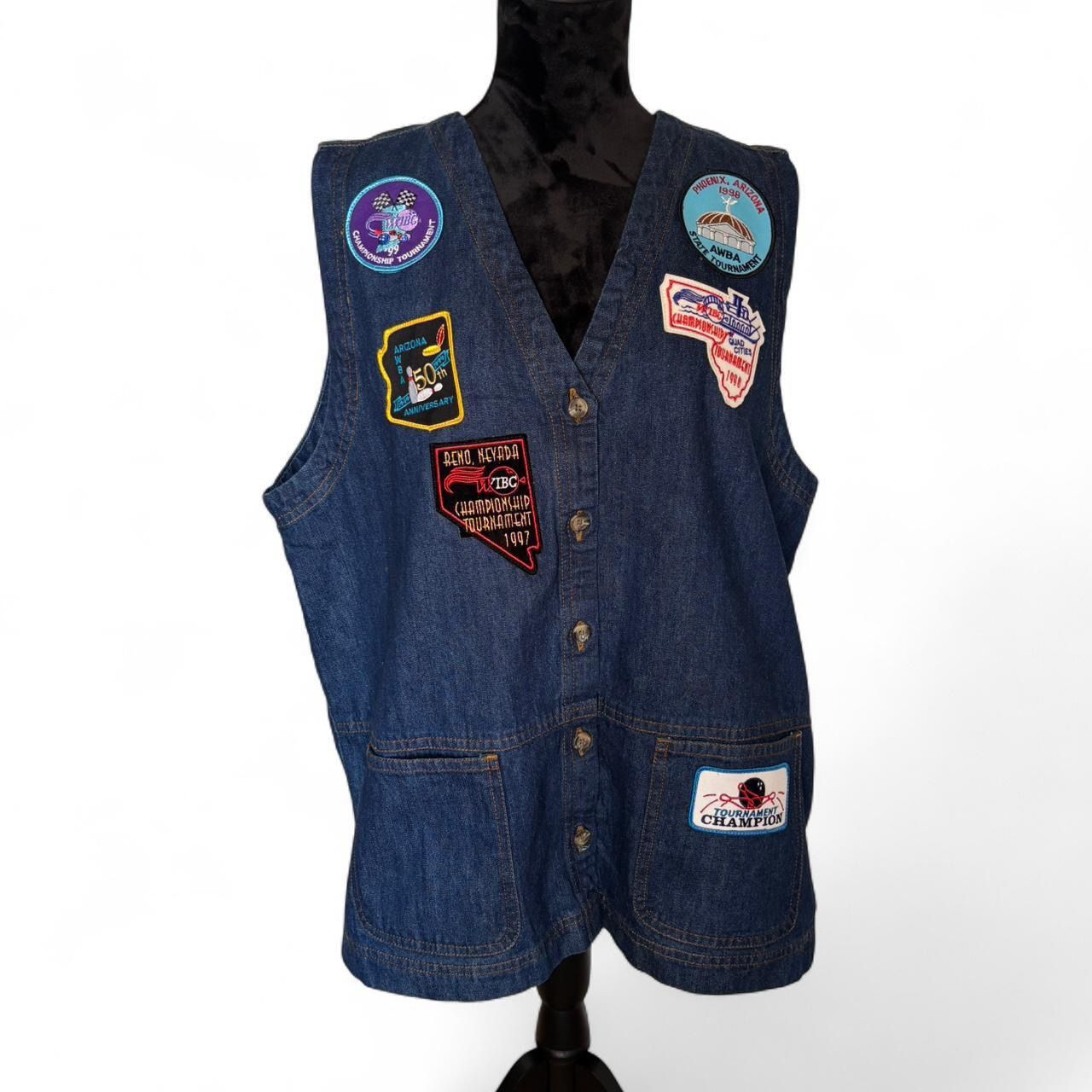 Cabin Creek Denim Vest with Vintage Colorful Custom Bowling Patches Size 1X