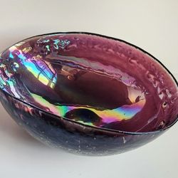 Yalos Casa Murano Iridescent Purple Art Glass Folded Centerpiece Bowl 12"