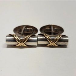 Peter Bram Vintage Sterling Silver And 14kt Gold  Cufflinks