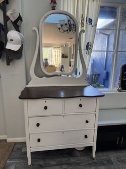 Vintage Dresser Refinished With Attached Mirror