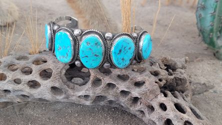 Old Pawn  Native  American  Turquoise  Silver  Cuff  Bracelet 