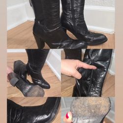Black Italian Leather Heeled Boots – Size 39 (US 8–8.5)
