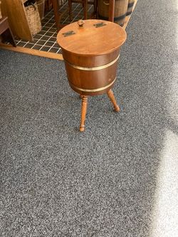 Antique Wood Barrel Stand Sewing Basket 25” Hi 15” Round & 10” Depth of Inside Basket