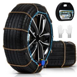 Auto Tightening Snow Chains For Cars, SUVs & Pickup Trucks – 1-Min Quick-Fit Auto Installation, Reusable Universal Emergency Traction Tire Chains – Se