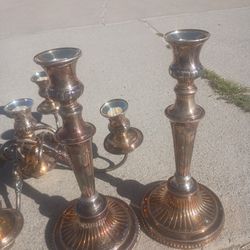 3 Piece antique Sheffield Silver Plated Candleholders 