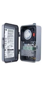 GE 24-hour Mechanical Pool Timer Switch, 2HP 40A Load Capacity Pool Pump Timer, Outdoor NEMA 3R-Rated Box Timer, Universal Voltage Pool Timer Replacem