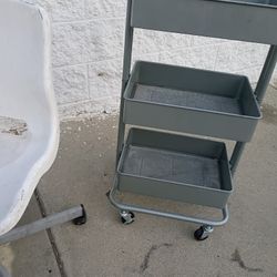 Rolling Bin Cart With White Chair 