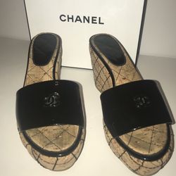 Authentic Chanel Patent Cork Quilted CC Logo Wedges ♥️Rare Find♥️