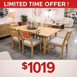 7-piece Rectangular Wood Dining Table Set Washed Oak