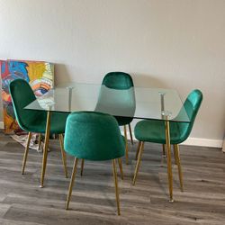 Modern Velvet Gold Glass Dining Set For 4