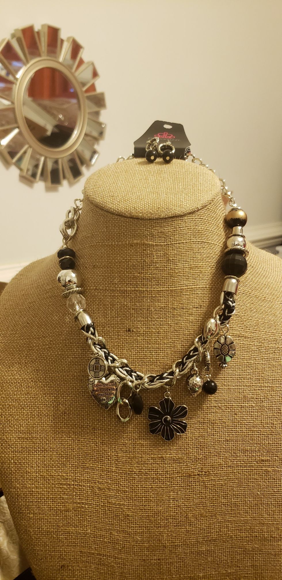 Paparazzi jewelry. Necklace with heart and charms. Matching earrings.