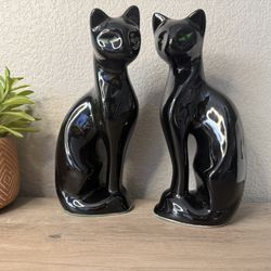 2 Vintage Black Cat Figurines 