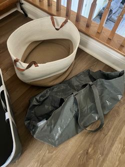 Woven Rope Storage Basket with Leather Handles