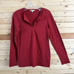 VINCE Women’s Burgundy 1/2 Button Down Henley Long Sleeve 100% Cotton Top size M