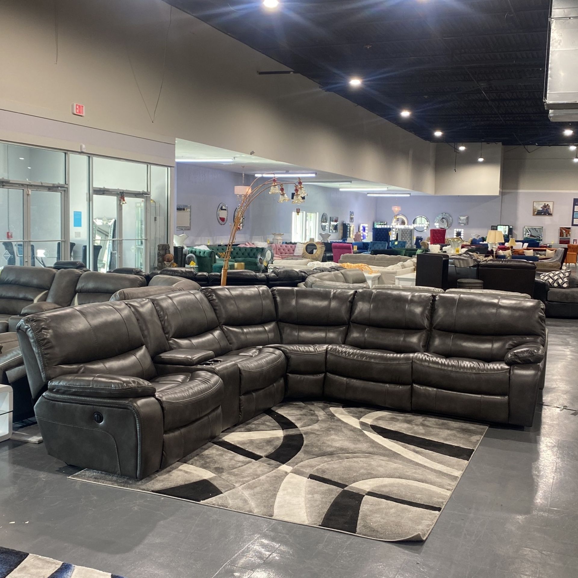Grey Leather Sectional! Super Comfy ! Only $99 Down!