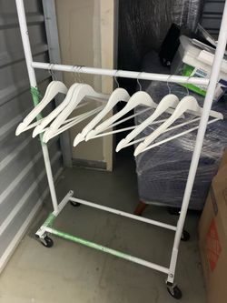 White Freestanding Clothes Rack with Hangers