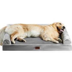 Figopage Orthopedic Dog Sofa Bed for Large Dogs, Pet Couch with Removable Washable Cover and Waterproof Liner, Egg Foam Bolster with Nonskid Bottom th