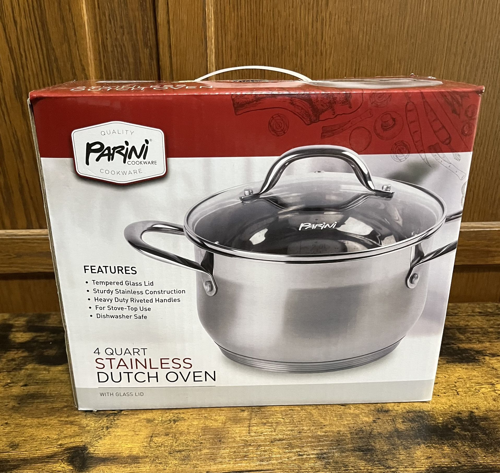 *NEW* New Parini 4-Qt Stainless Steel Dutch Oven with Glass Lid