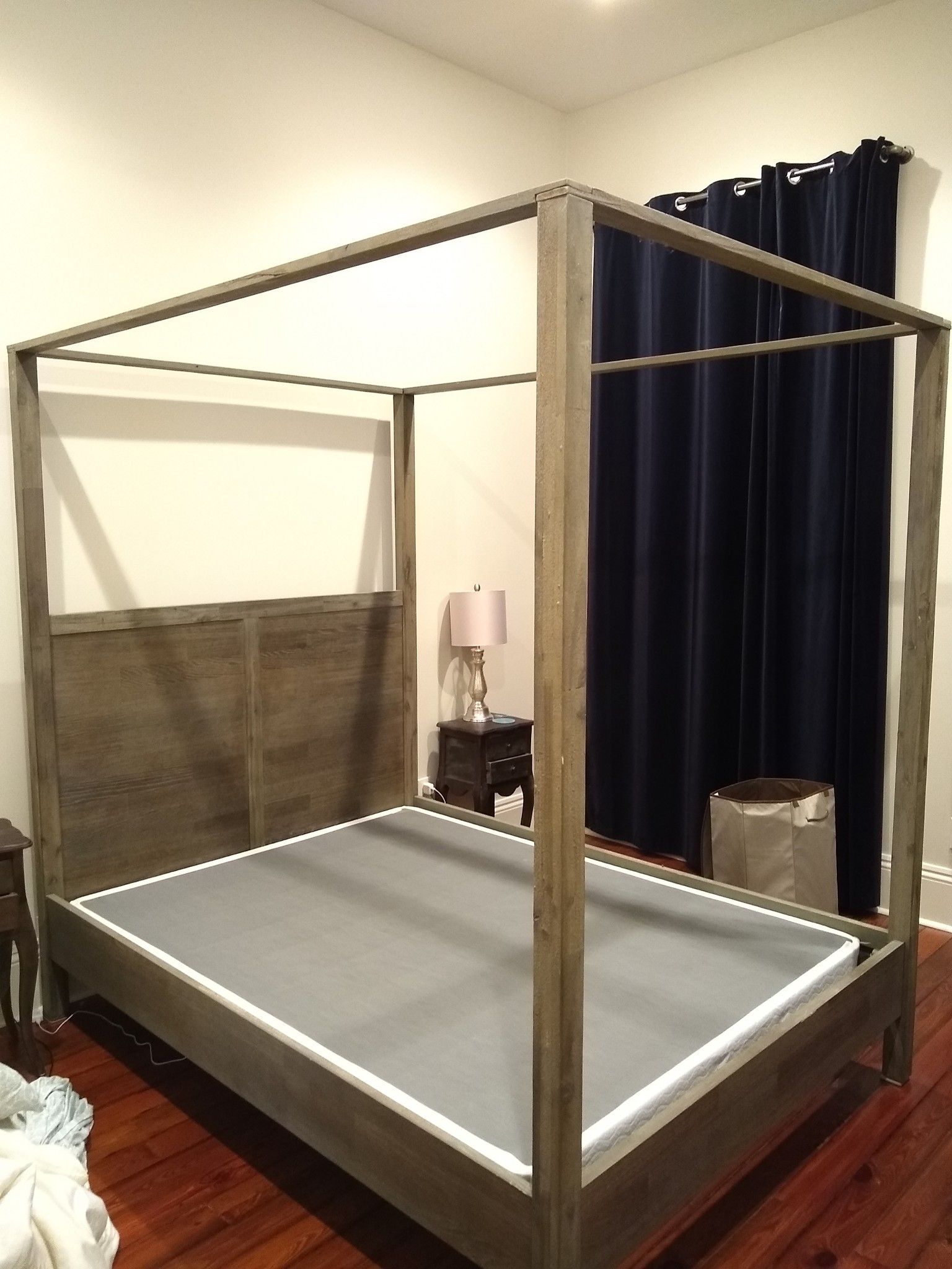 Queen canopy bed with low profile box spring