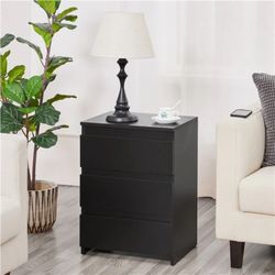Simple 3-Drawer Vertical End Table with Charging Station, Large Capacity Nightstand Sofa Side Table , Wooden Storage Cab