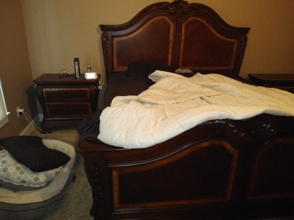 King size bed with chest two night stand