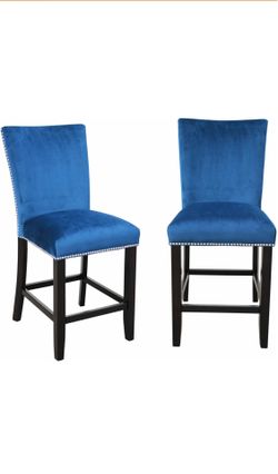 Upscale Dining Chairs - Counter High for High Top or Bar - Blue Velvet - Total of 8