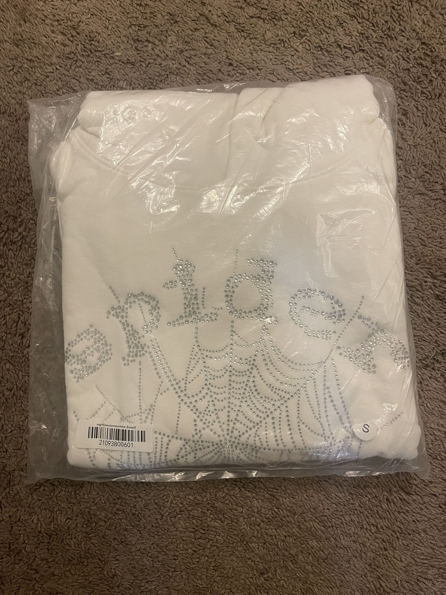 Sp5der Hoodie White Rhinestone Size Small
