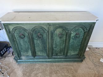 Green Wood Sideboard with Marble Top