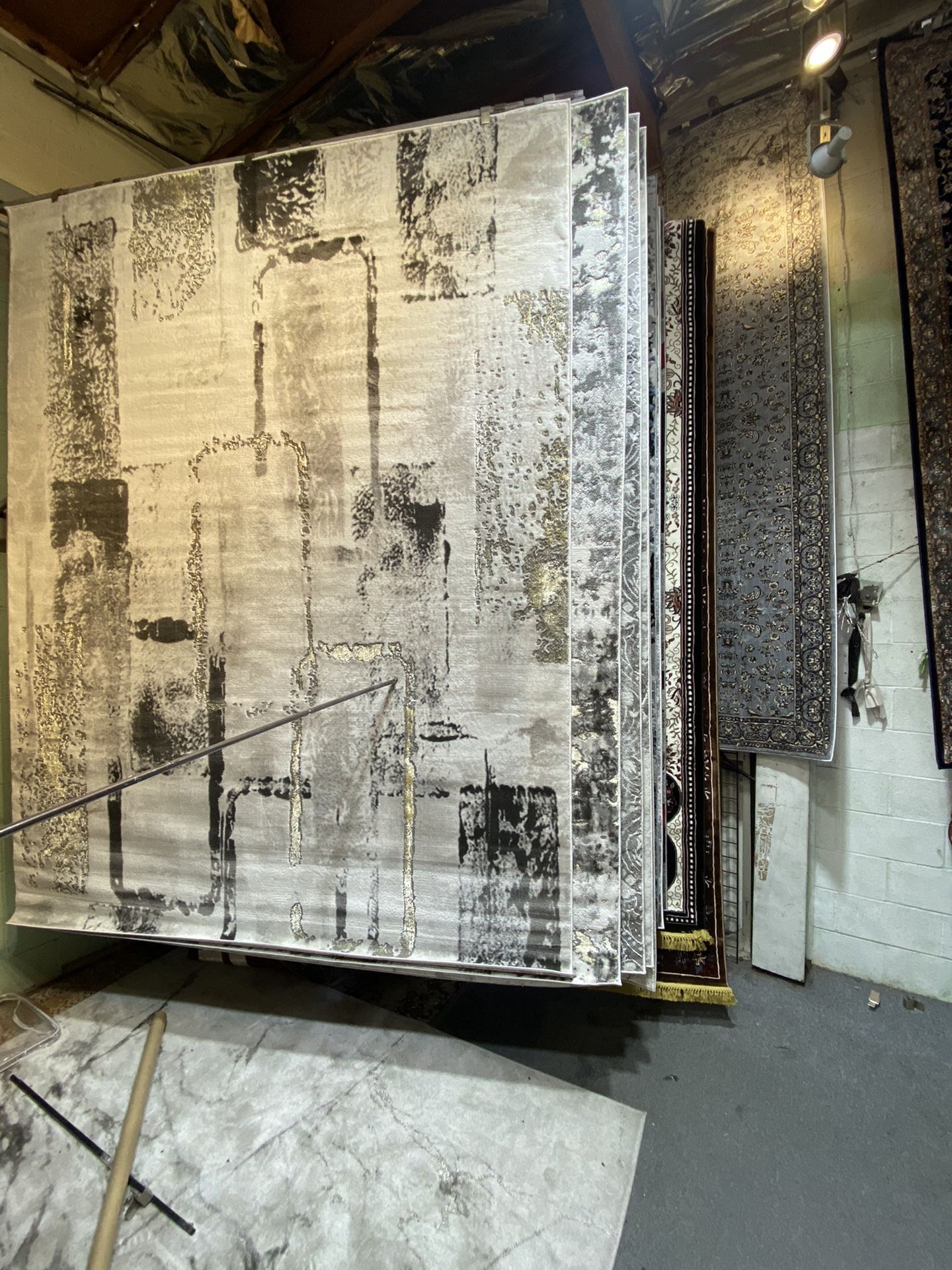 8x10 Area Rugs Carpet Rugs Abstract Design Thick Colors White Gray Gold