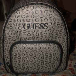 GUESS Mini Backpack Handbag Gray Logo / Black trim front zippered pouch