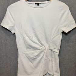 Express White Fitted Top Chic Twisted Tie Detail At Side Waist XS