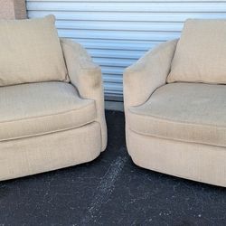 Pair of Plush Vintage Swivel Club Chairs 