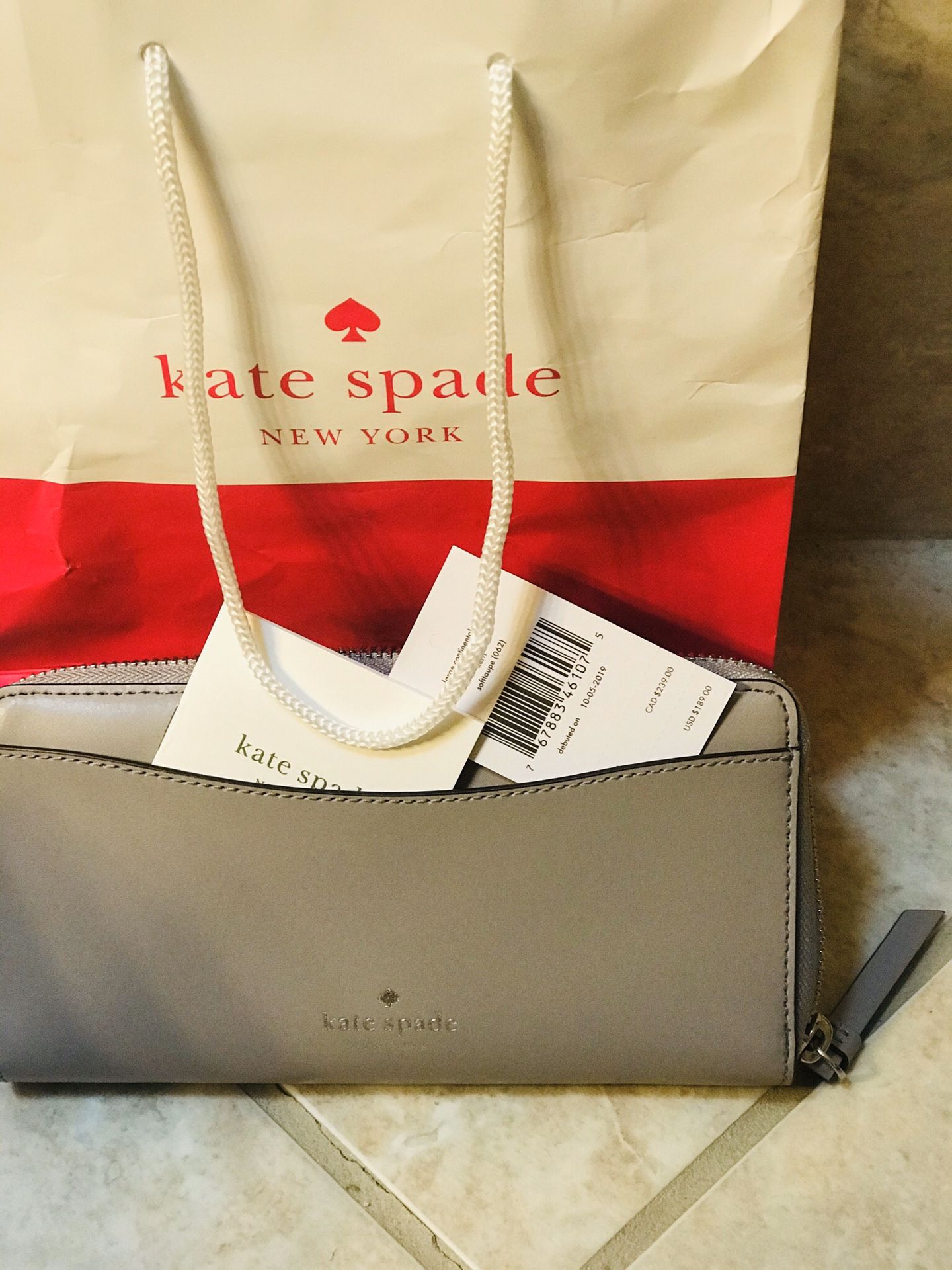 New Kate Spade Wallet grey color